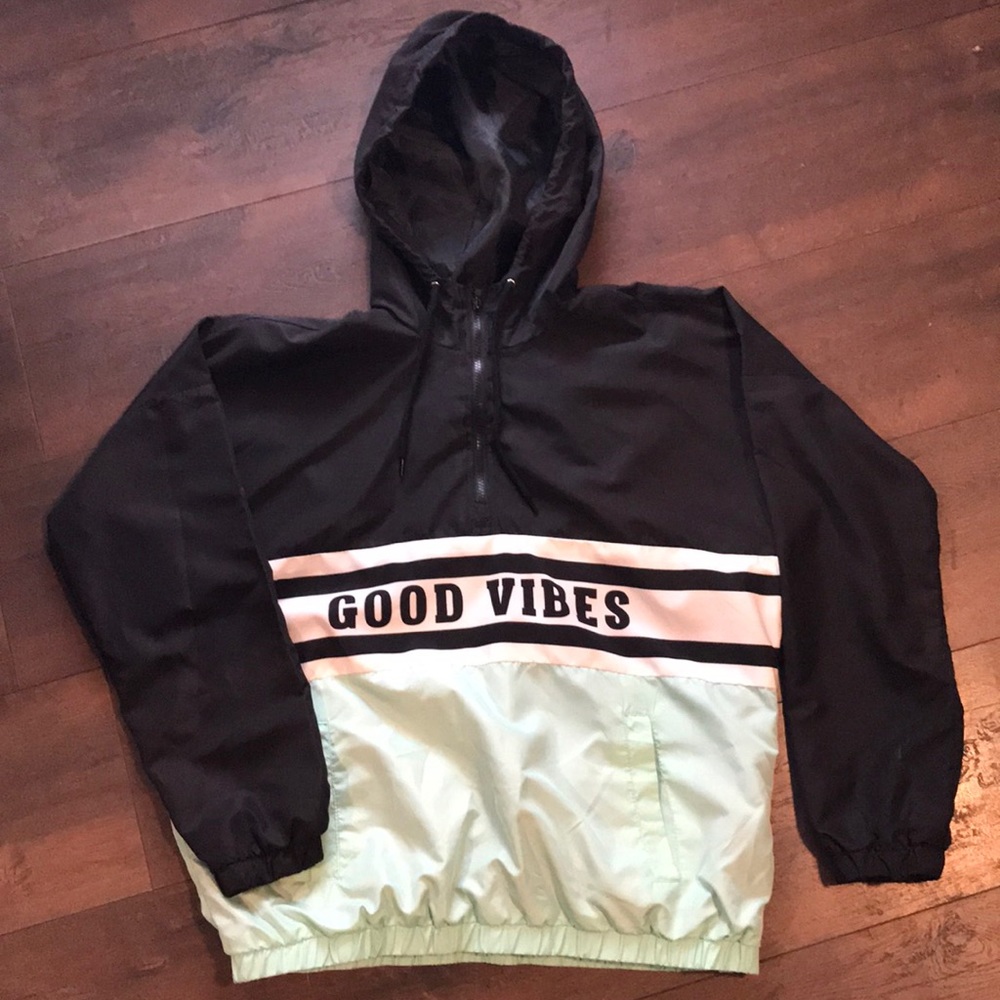 Rue 21 colorblock “Good Vibes” windbreaker
